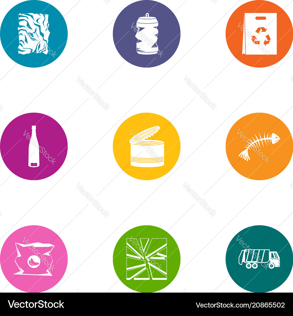 Garbage icons set flat style Garbage icons set flat style Vector Image