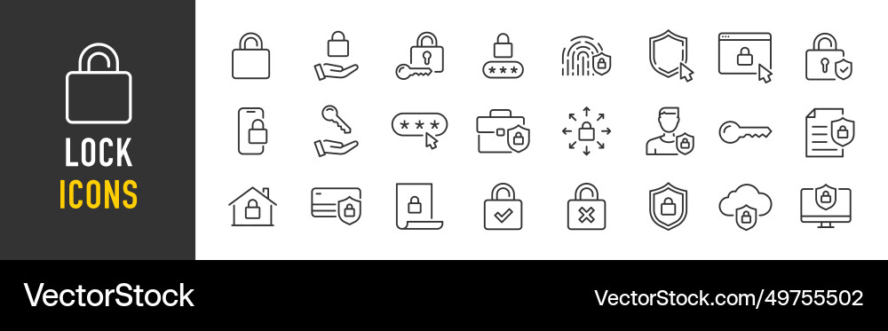 Lock web icons in line style security safe Vector Image