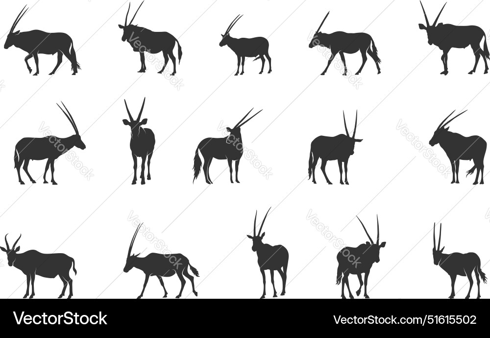 Oryx silhouettes horned animal Royalty Free Vector Image