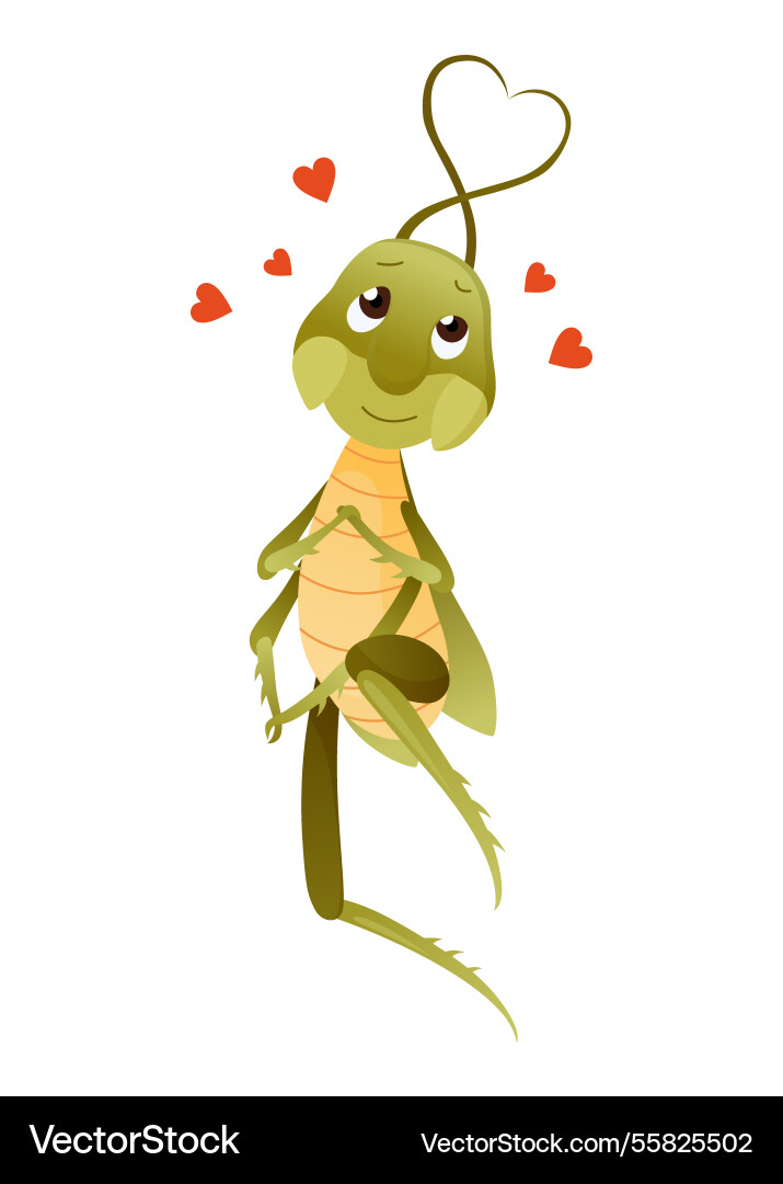 Playful cartoon grasshopper character in a dynamic vector image