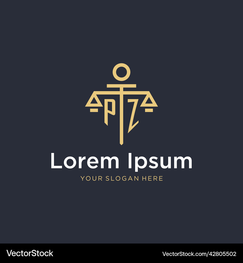 Pz initial monogram logo with scale and pillar Vector Image