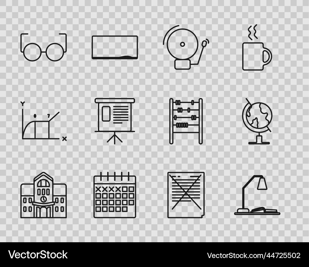 Set line school building calendar glasses Vector Image