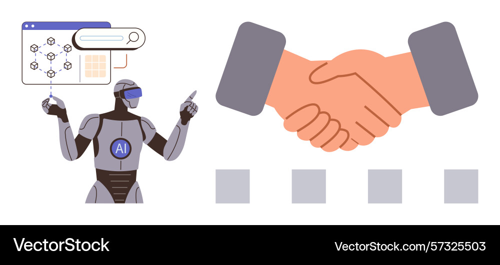 Ai robot collaborating with handshake symbolizing Ai robot collaborating with handshake symbolizing vector image