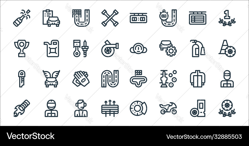 Auto racing line icons linear set quality Auto racing line icons linear set quality Vector Image