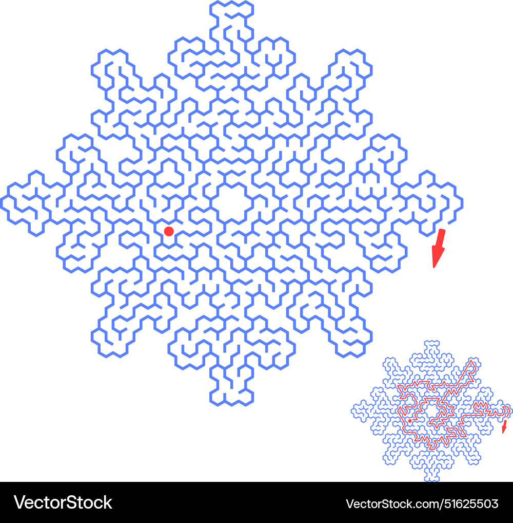 Find the way through lthe snowflake labyrinth Find the way through lthe snowflake labyrinth vector image