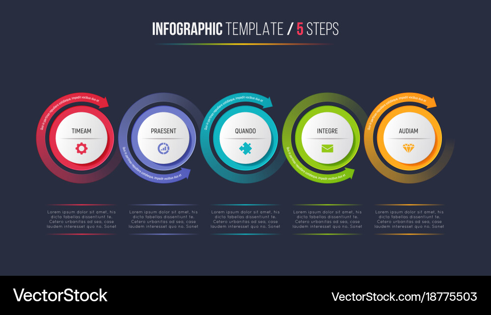 Five steps infographic process chart with circular vector image