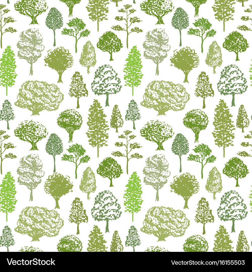 Green Tree Sketch Pattern vector image