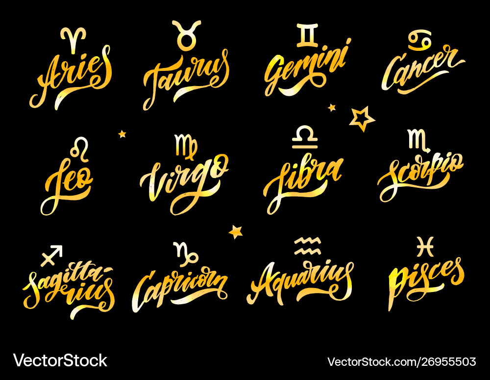 Horoscope set lettering calligraphy brush text Horoscope set lettering calligraphy brush text vector image