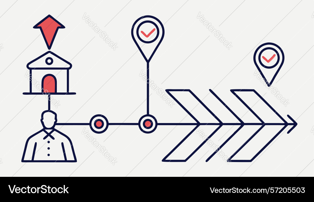 Navigation path house icon location pin Vector Image