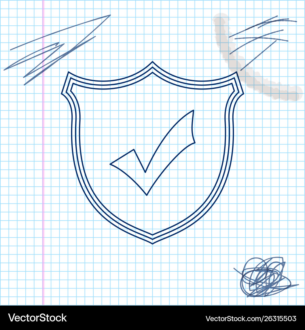 Shield with check mark line sketch icon isolated Shield with check mark line sketch icon isolated Vector Image