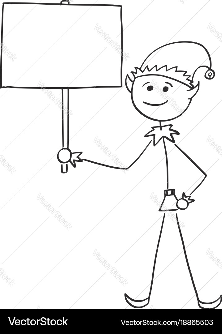Smiling Elf Holding Empty Sign Vector Image