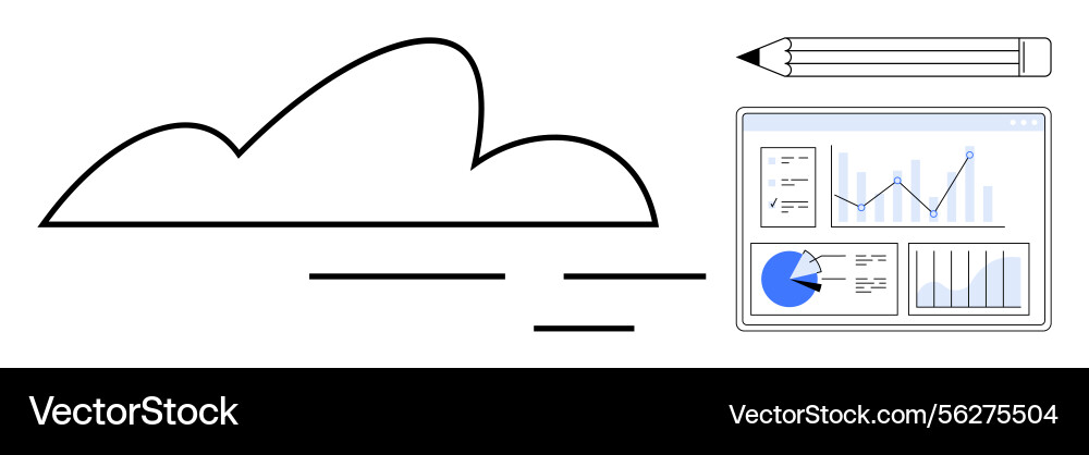 Cloud computing concept with data charts pencil Cloud computing concept with data charts pencil vector image
