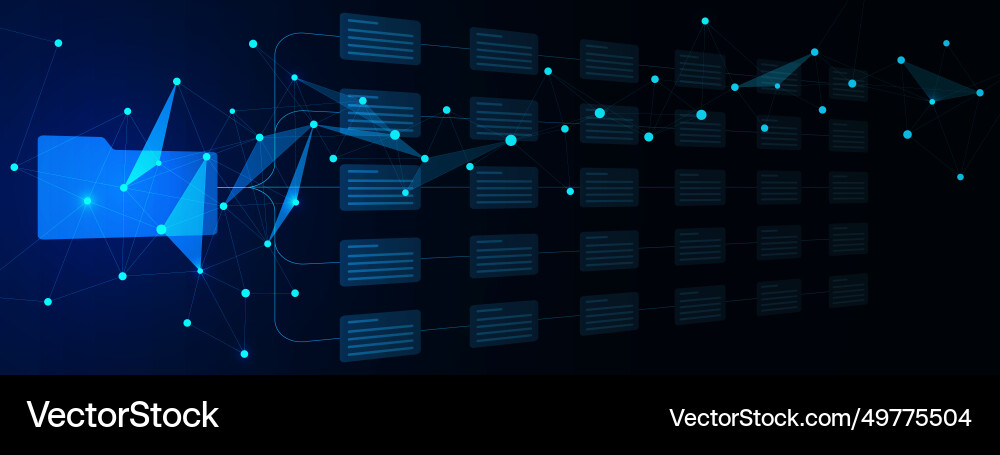 Digital folder and documents with connecting dots Digital folder and documents with connecting dots vector image