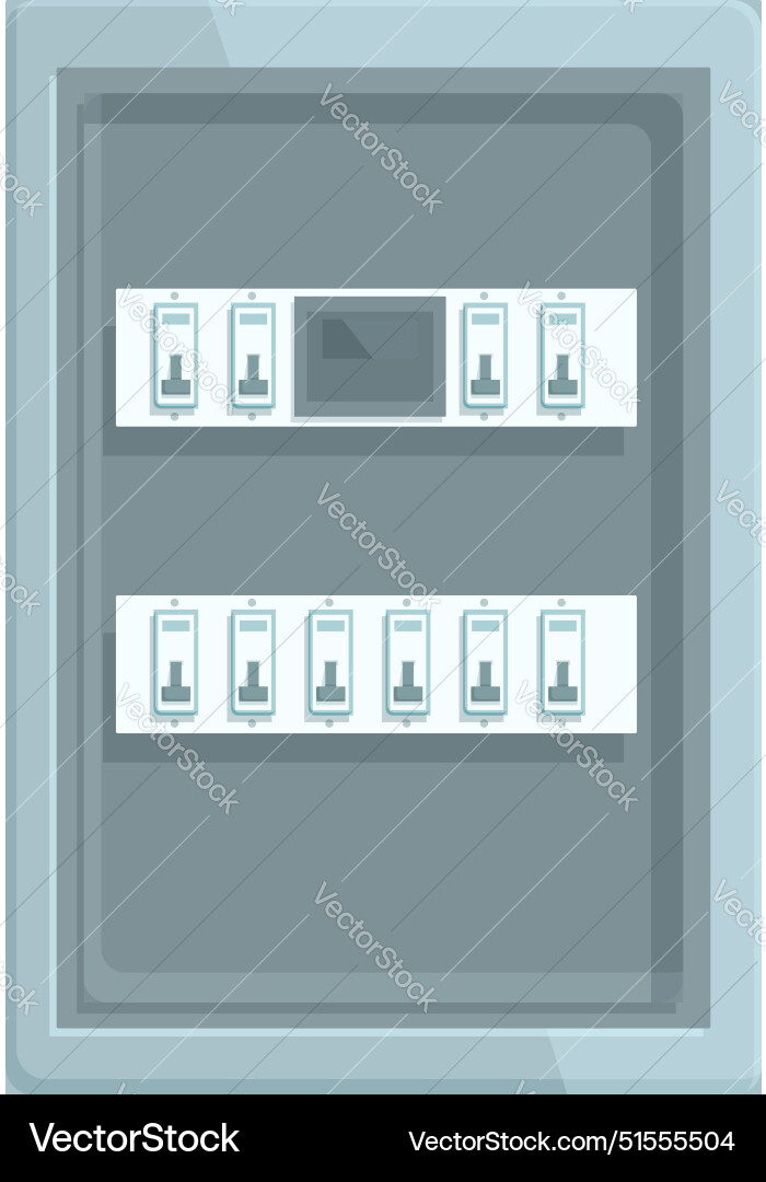 Electrical panel with circuit breakers controlling Electrical panel with circuit breakers controlling Vector Image