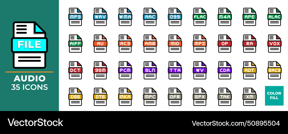 File format audio icons set in flat style File format audio icons set in flat style vector image