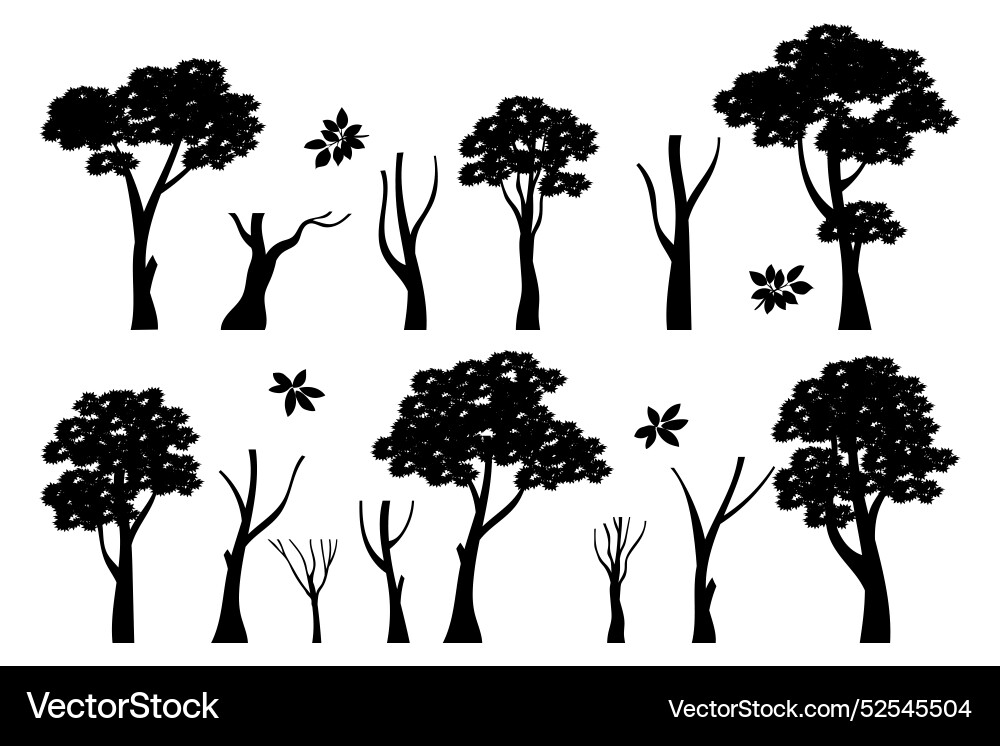 Silhouettes of trees elements collections Vector Image