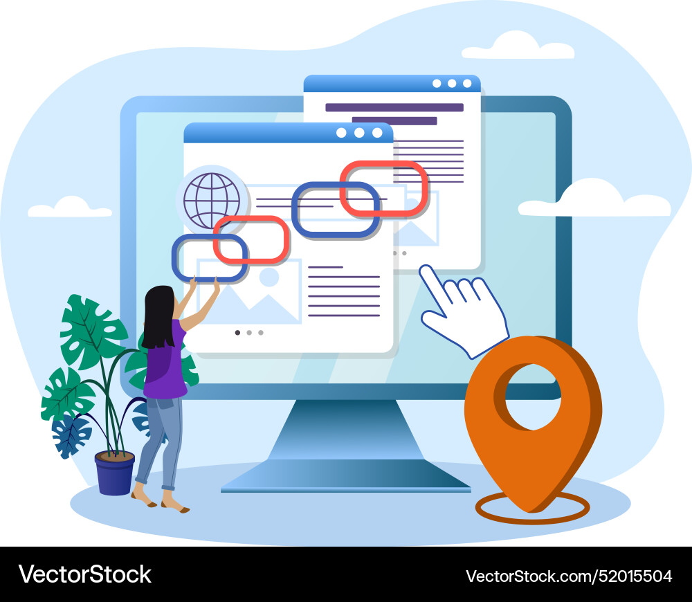 Website developer building backlinks for seo Website developer building backlinks for seo vector image