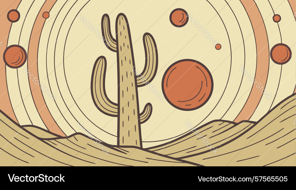 Abstract desert with cactus and circular forms vector image