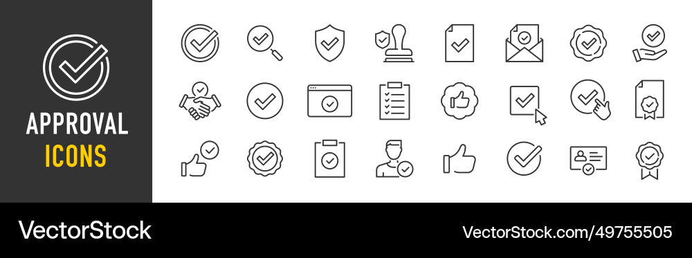 Approval web icons in line style thumpb up check Vector Image