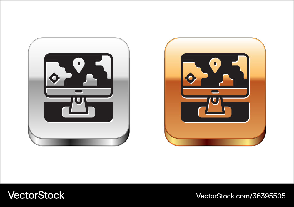 Black computer monitor and folded map Vector Image