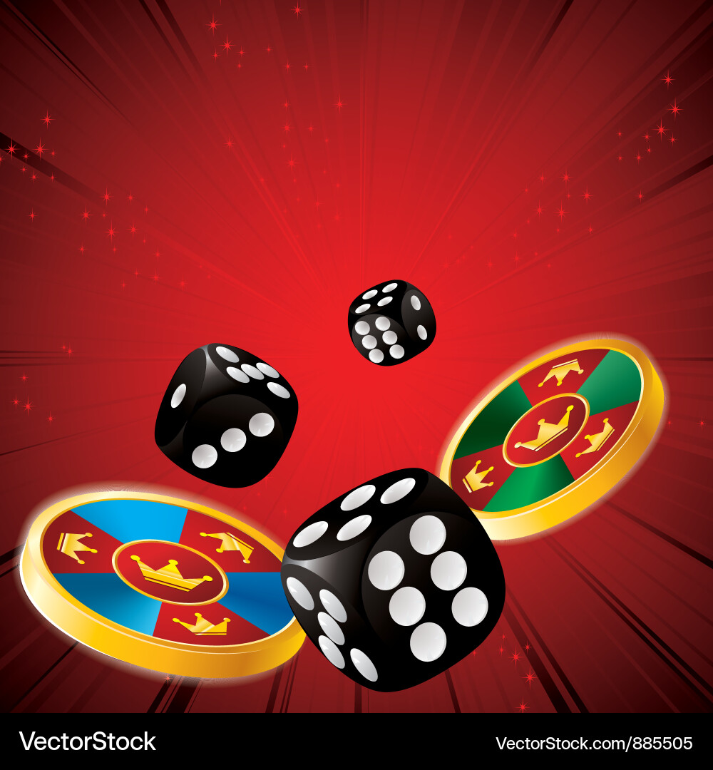 Casino Chips and Dice - Red Background Vector Image