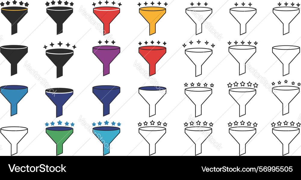 Funnel icon set with stars for filtering vector image