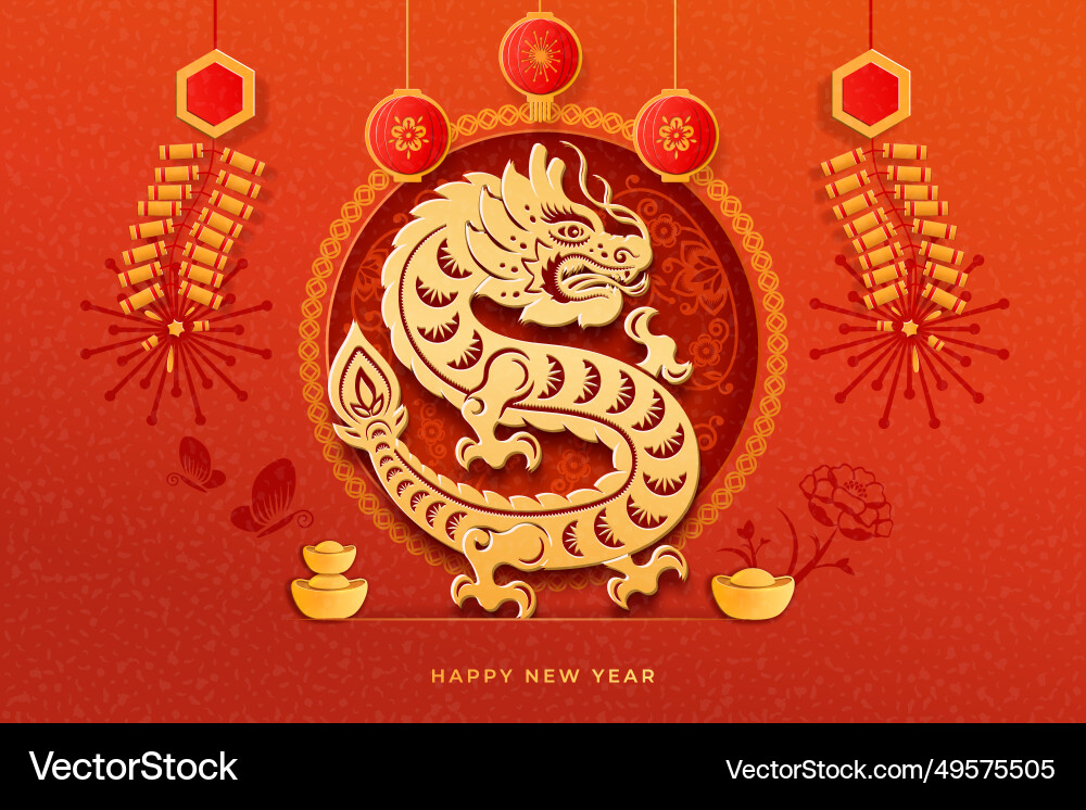 Gold Drache auf rotem Blockfeuerwaffenbanner Gold Drache auf rotem Blockfeuerwaffenbanner Vektorbild