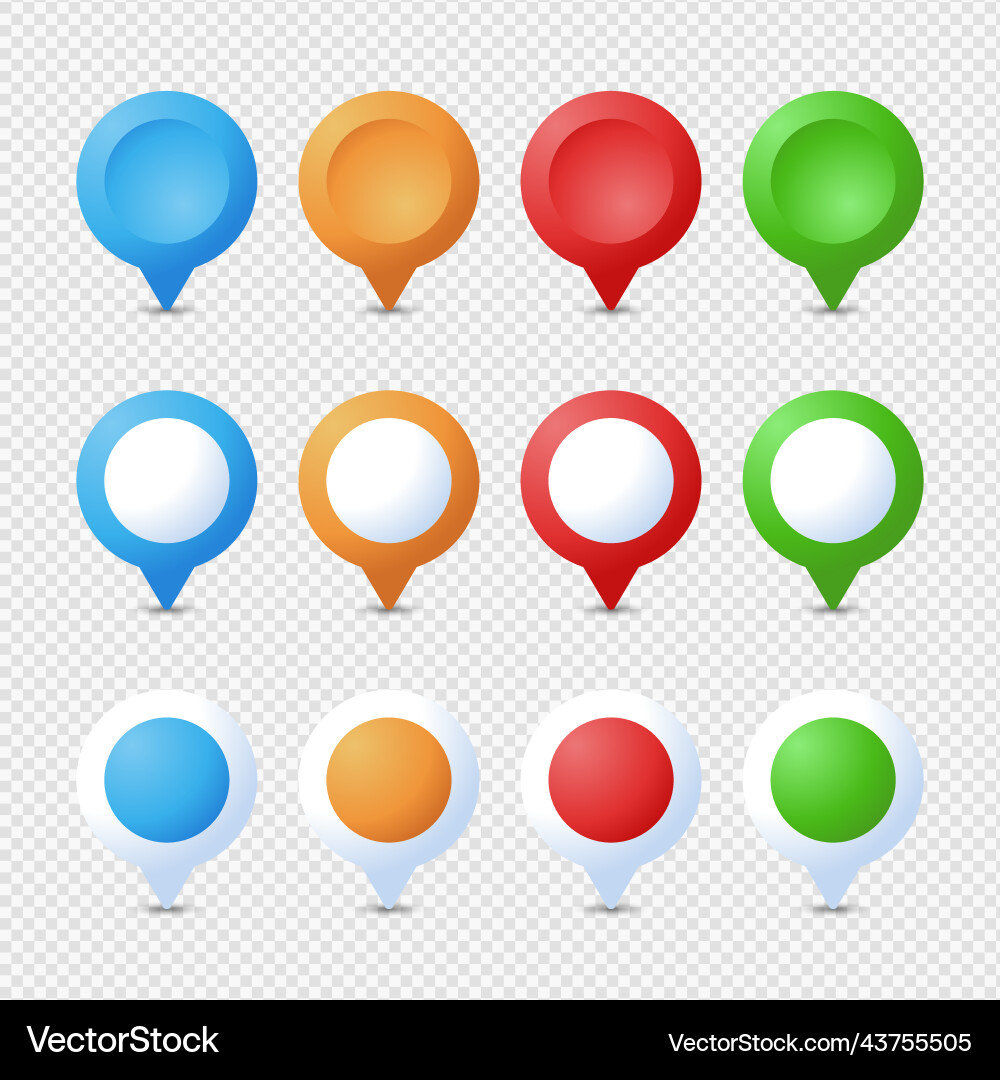 Location pins set marker 3d map pointer pin Vector Image