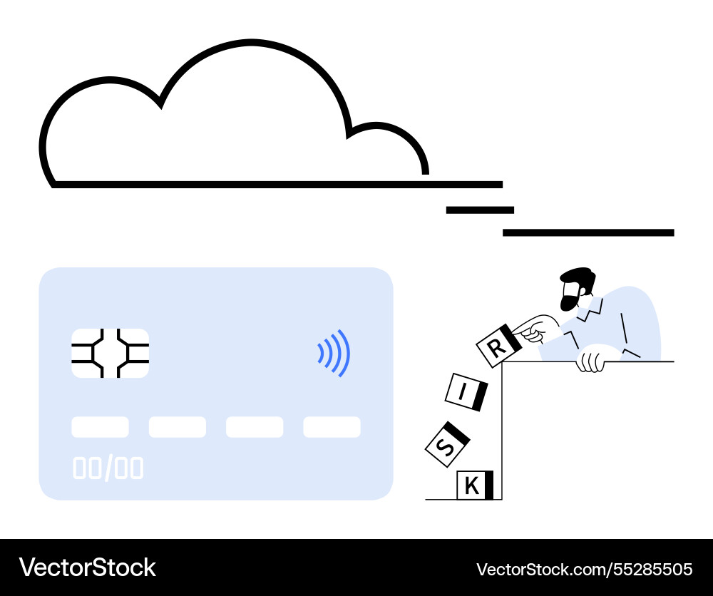 Man balancing risk using blocks next to credit Vector Image