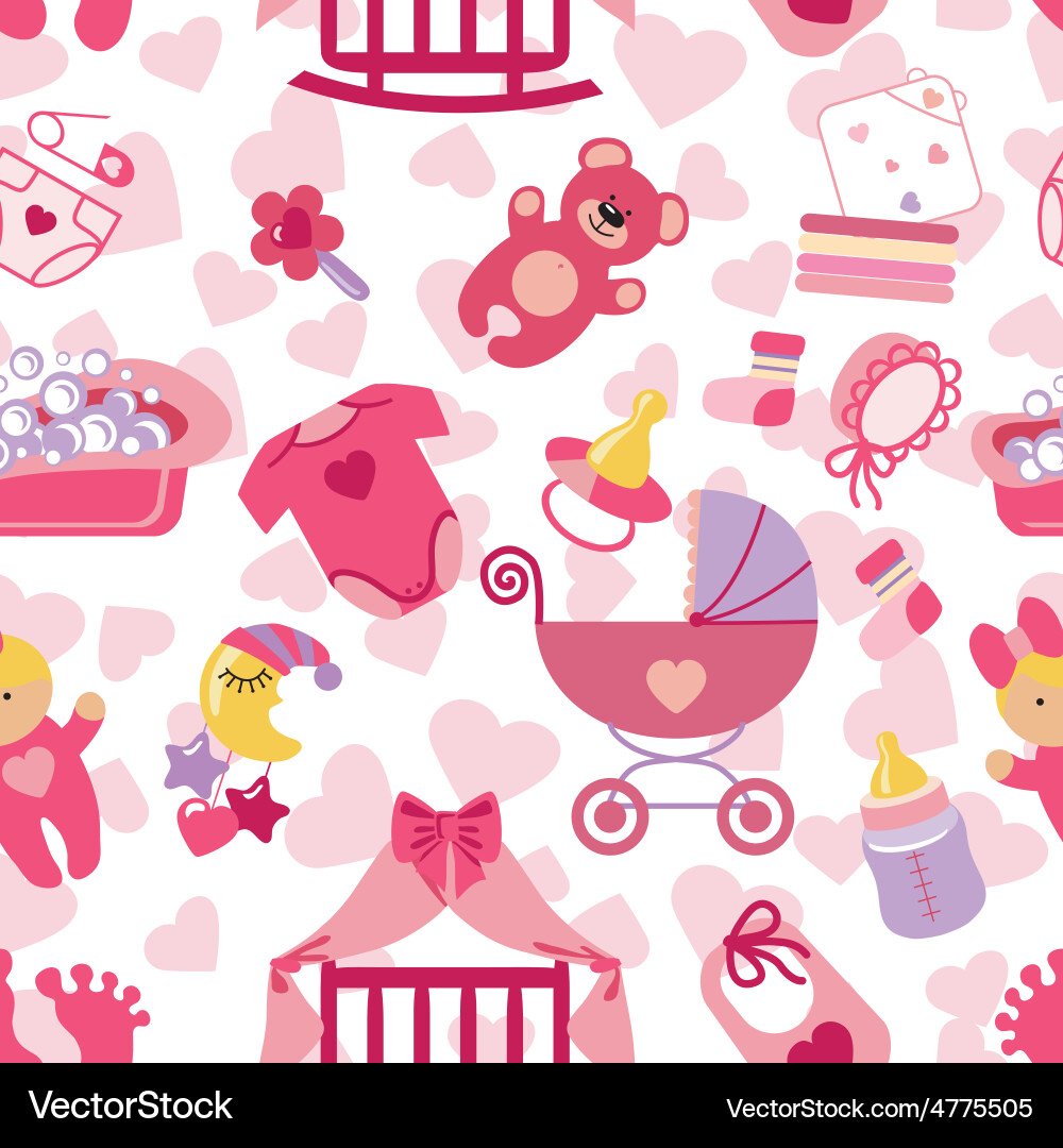 Newborn Baby Girl Seamless Pattern Vector Image