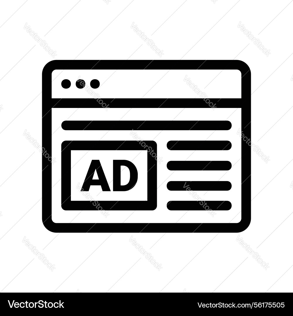 Outline web browser window with integrated ad vector image