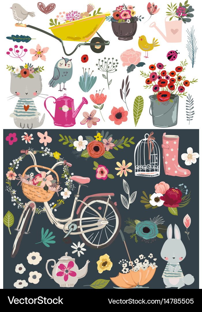 Romantic Floral Garden Set Vector Image