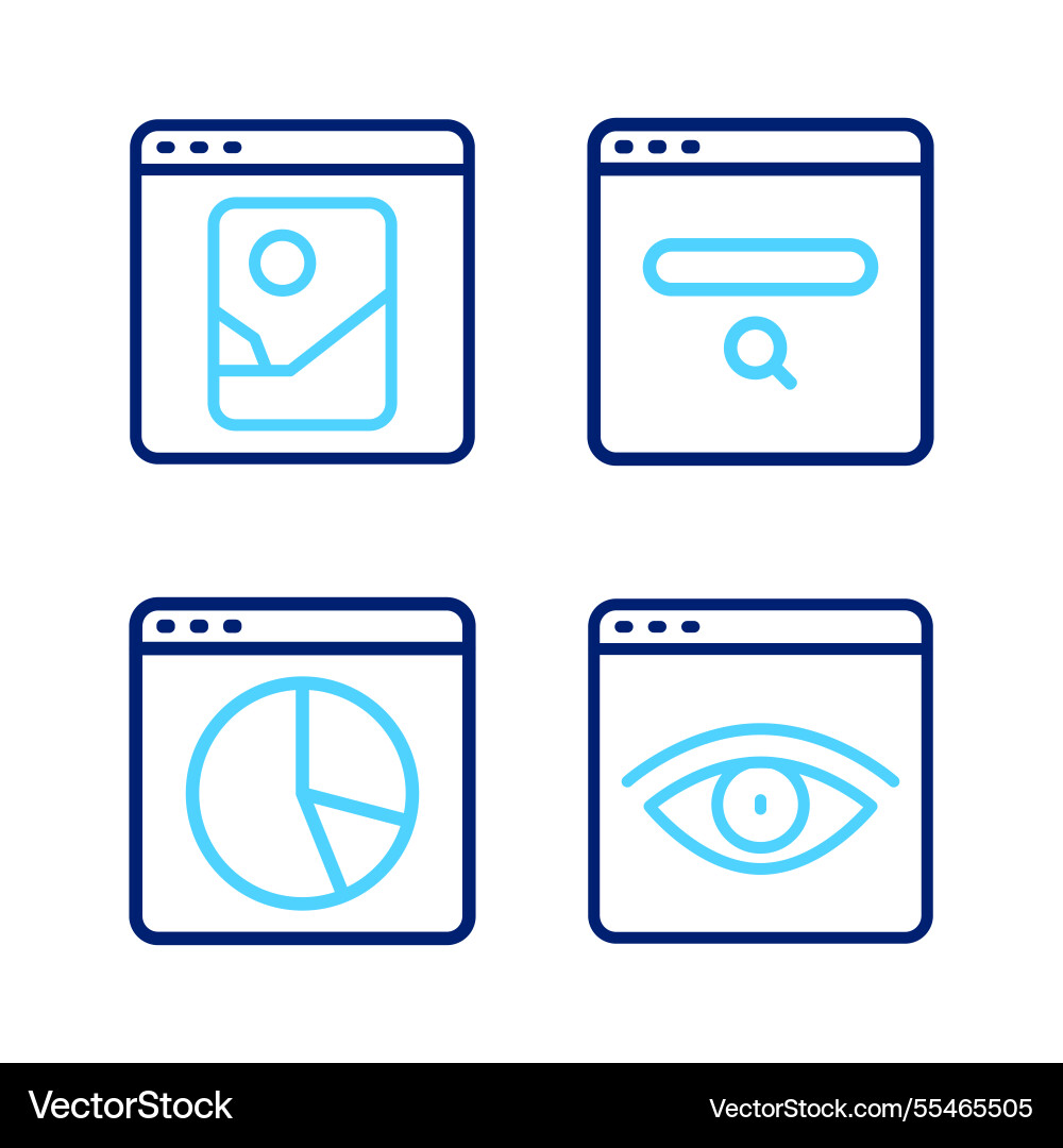 Set line browser incognito window graph chart Set line browser incognito window graph chart vector image