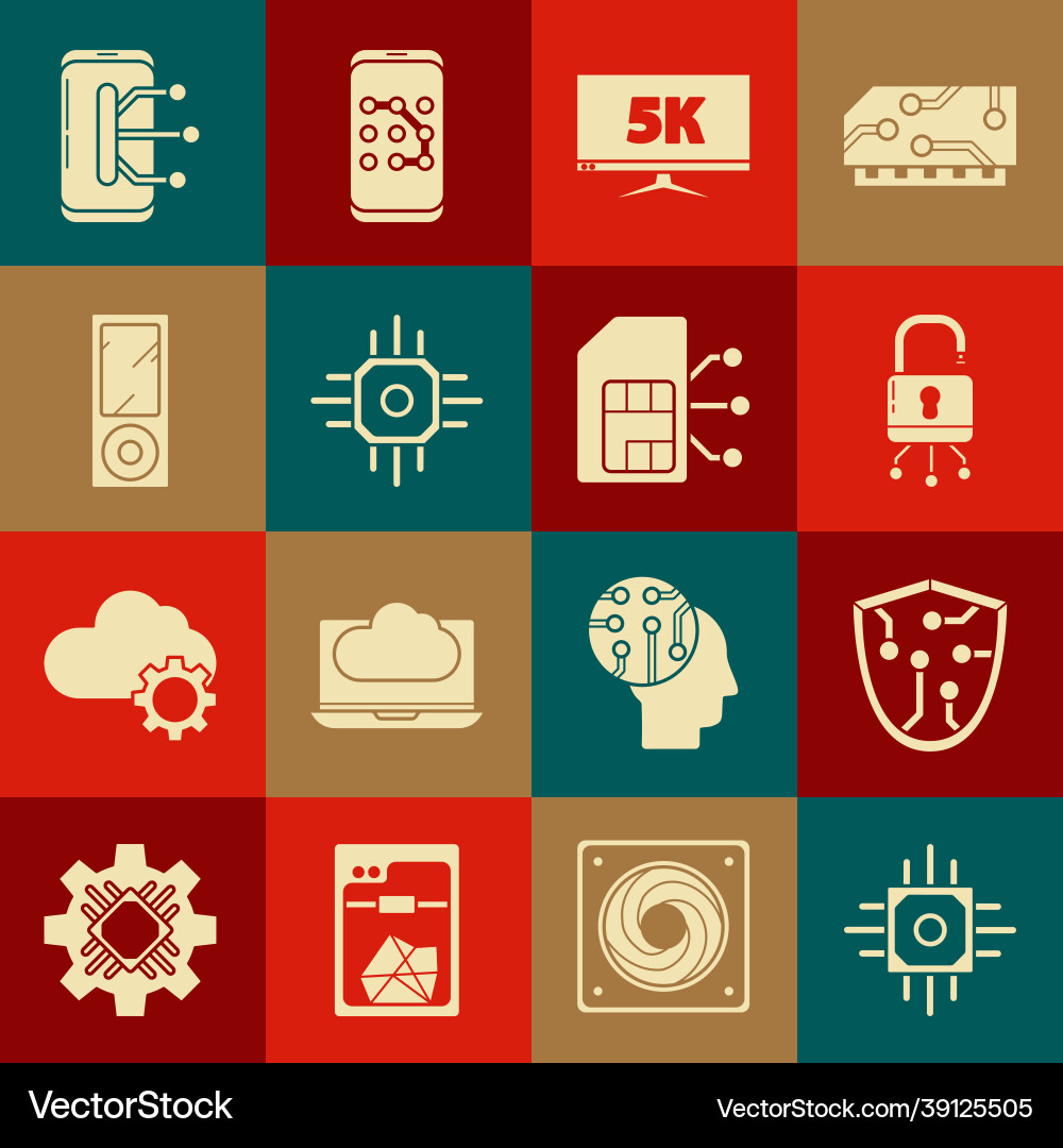 Set processor cyber security lock on digital Set processor cyber security lock on digital Vector Image