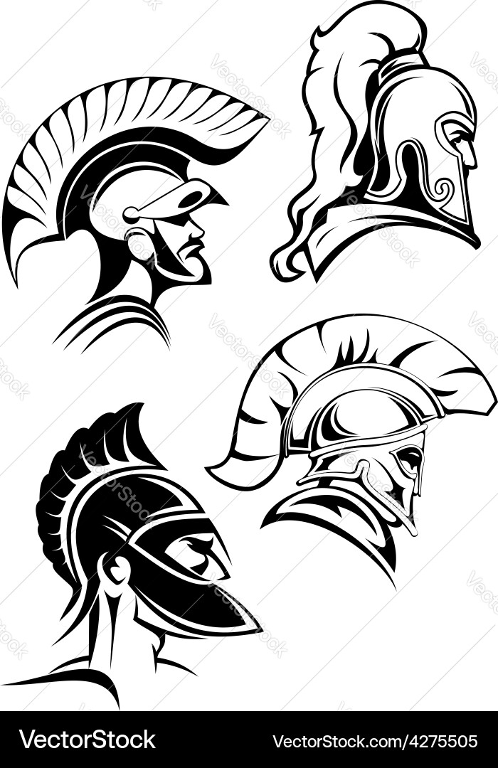 Spartan Warrior Helmets - Outline Vector Image