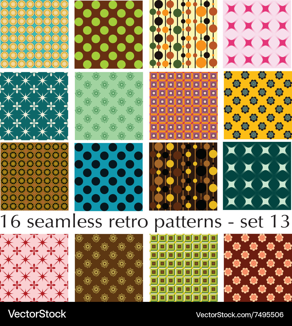 16 seamless retro patterns - set 13 vector image