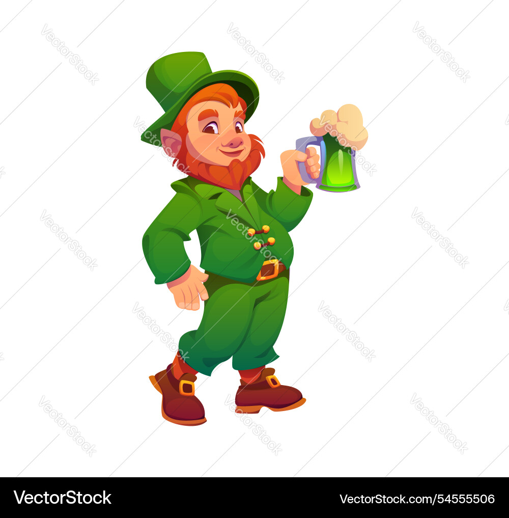 Cartoon irish leprechaun holding a frothy beer mug Cartoon irish leprechaun holding a frothy beer mug vector image