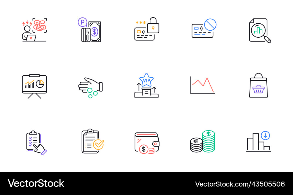Checklist lock and analytics graph line icons Checklist lock and analytics graph line icons Vector Image
