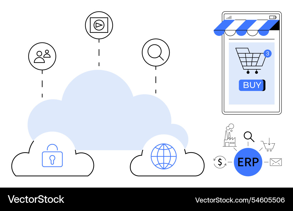E-commerce integration and cloud computing for erp E-commerce integration and cloud computing for erp vector image