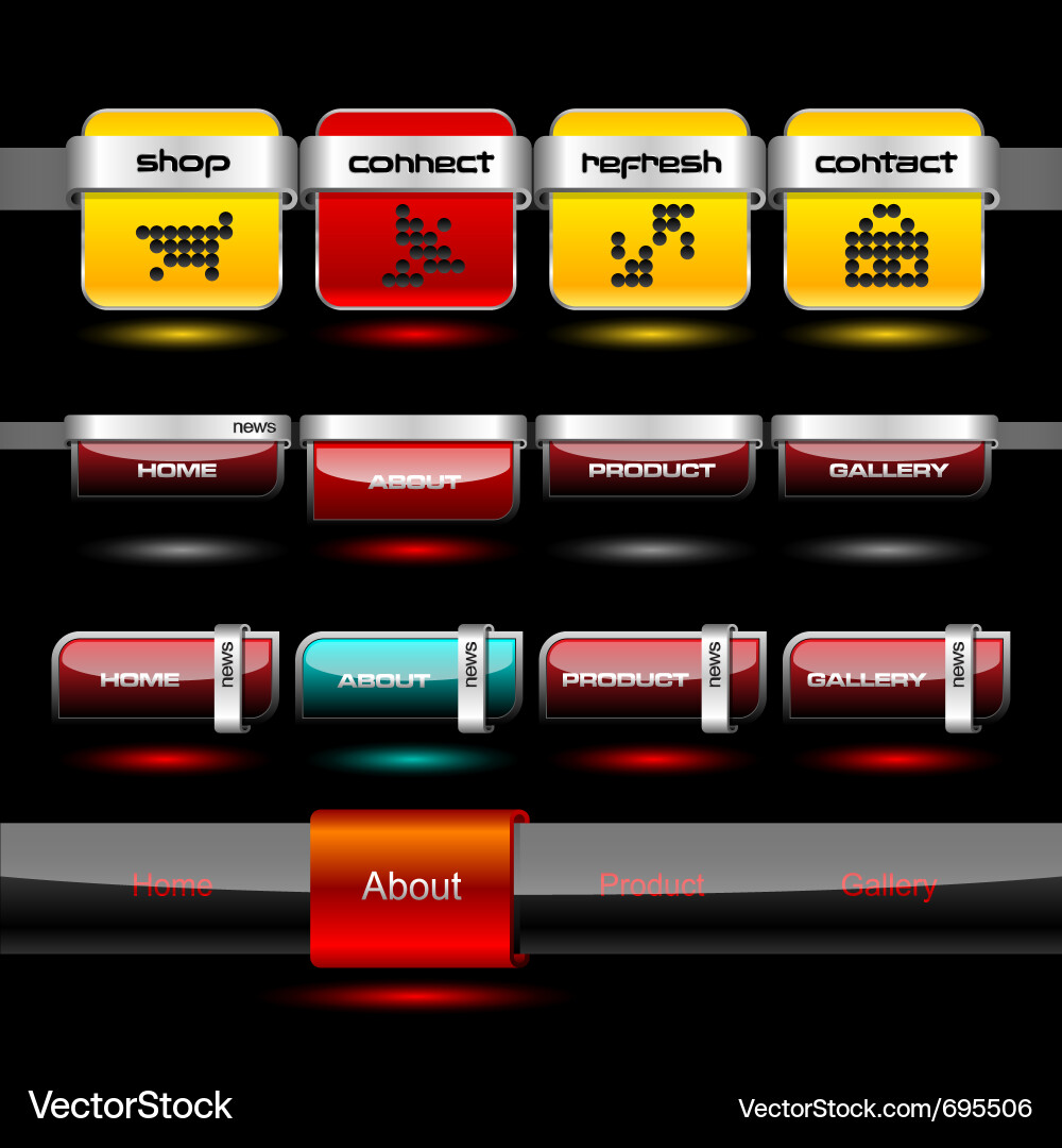 Editable website buttons wth glossy and metallic e Vector Image