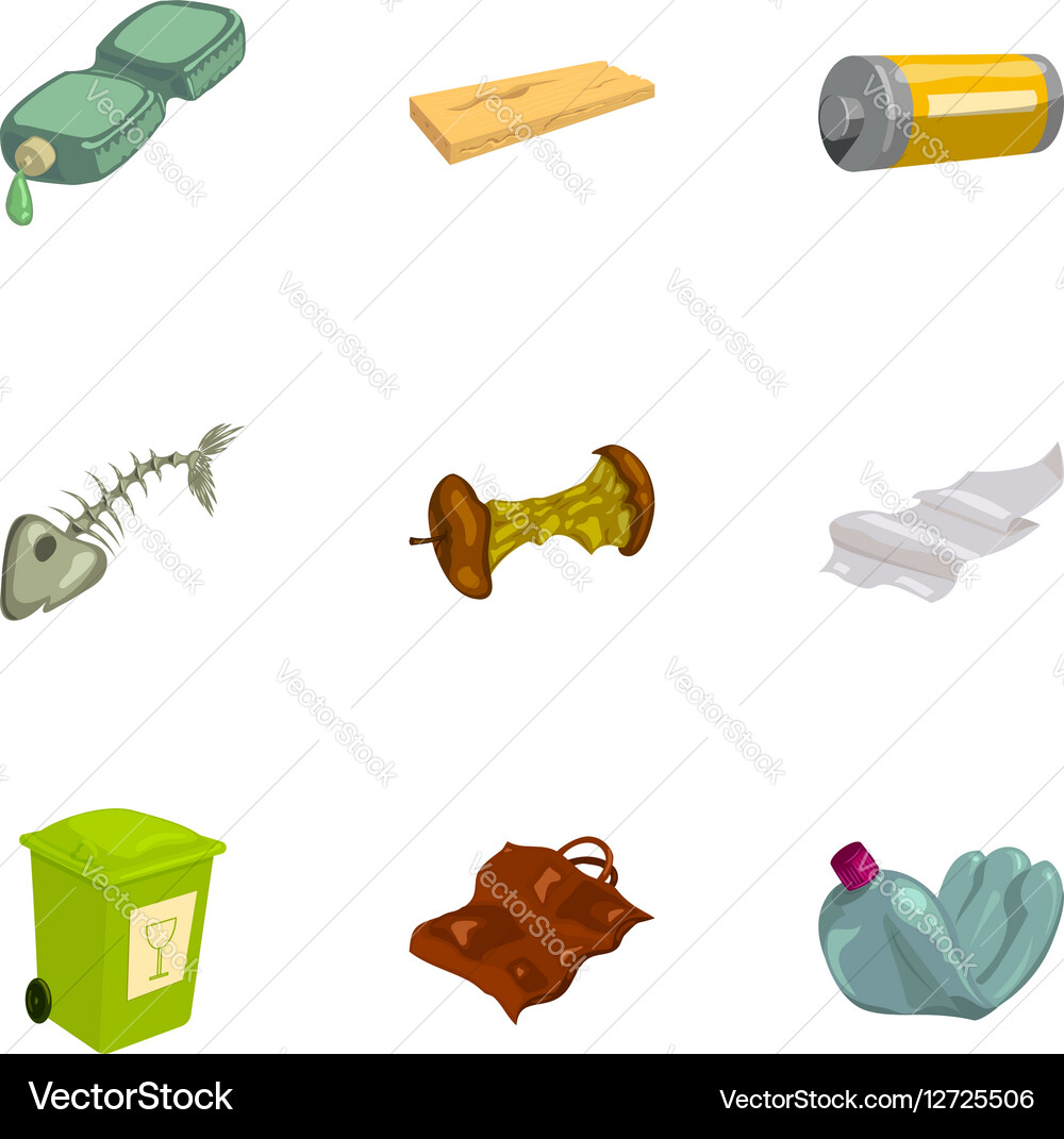 Garbage sorting icons set cartoon style Vector Image