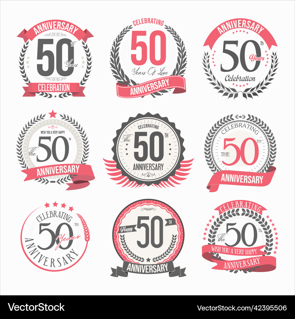 Retro Anniversary Celebration Badges & Labels Vector Image