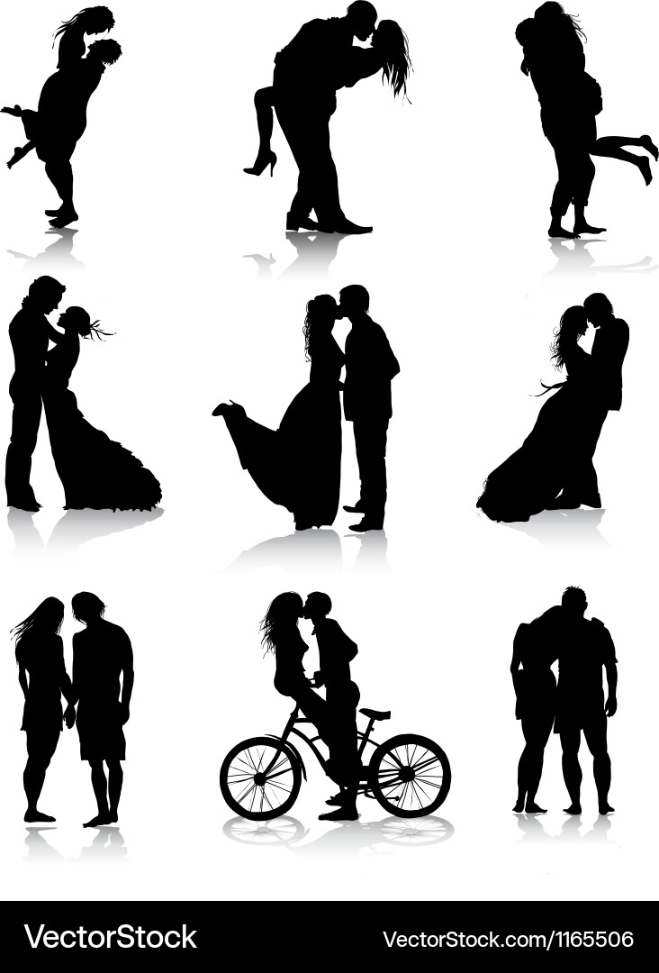 Romantic couples silhouettes Royalty Free Vector Image