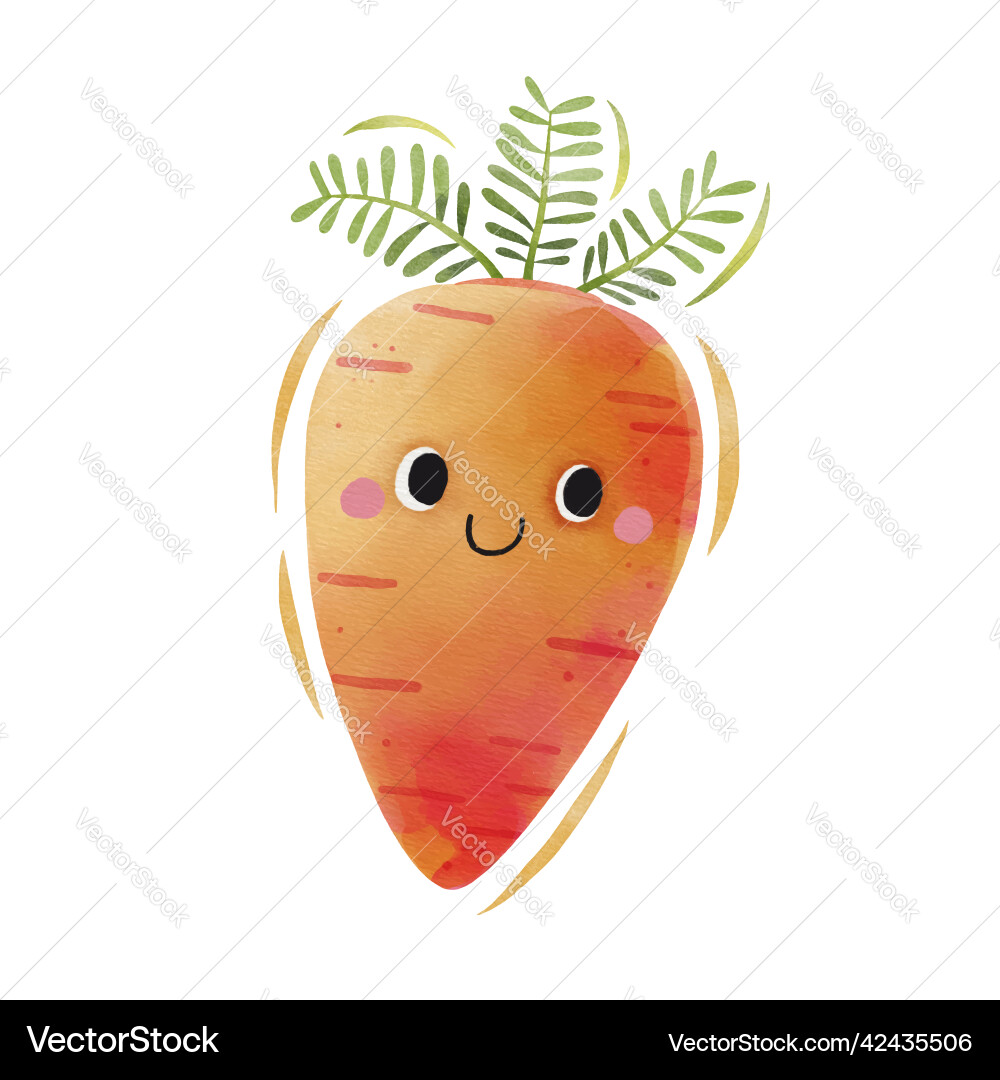 Watercolor cute carrot cartoon character