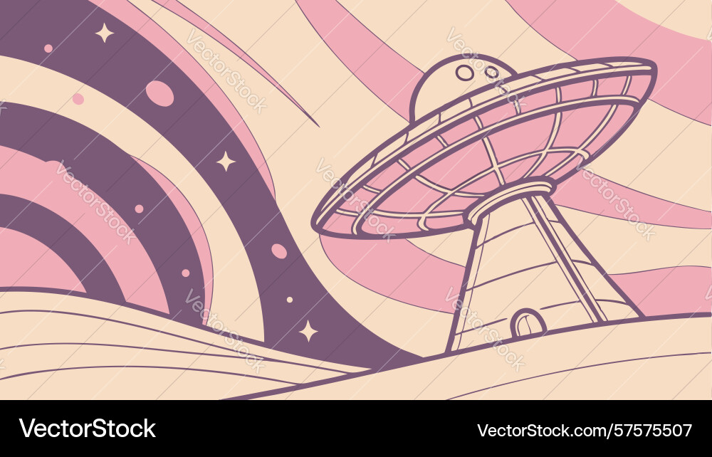 Alien spaceship hovering over abstract cosmic vector image