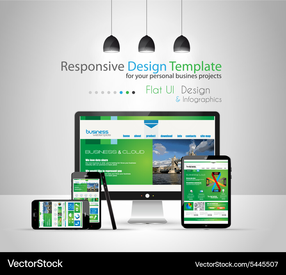 Modern devices mockups with web template vector image