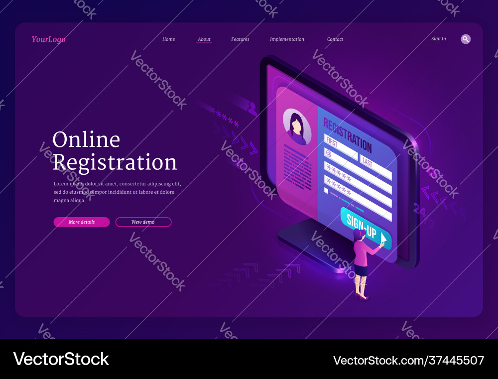 Online-Registrierung isometrische Landing Page Banner Online-Registrierung isometrische Landing Page Banner vektorbild