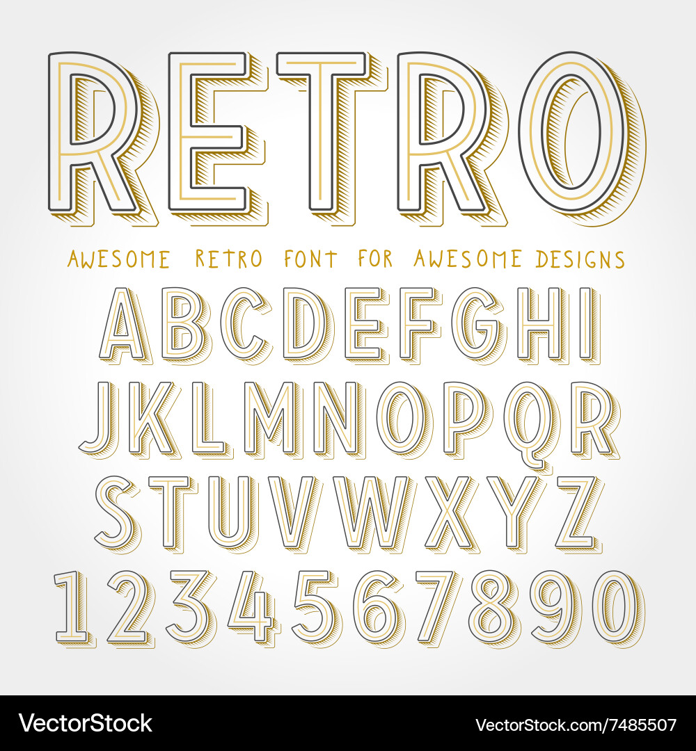 Retro Alphabet Set with Shadow vector image