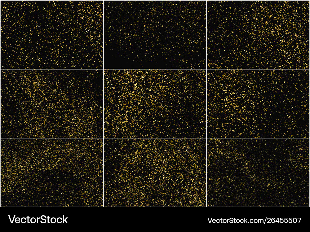 Set gold glitter texture isolated on black Set gold glitter texture isolated on black vector image