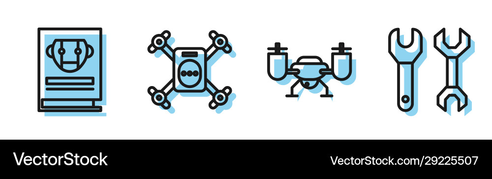 Set line drone flying with action camera user Vector Image